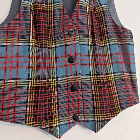 Vintage 90s Royatex Plaid Vest Pure New Wool Great Britain Academia Size 34 - Picture 4 of 6